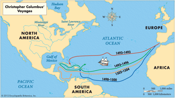 How many voyages did Columbus make?
